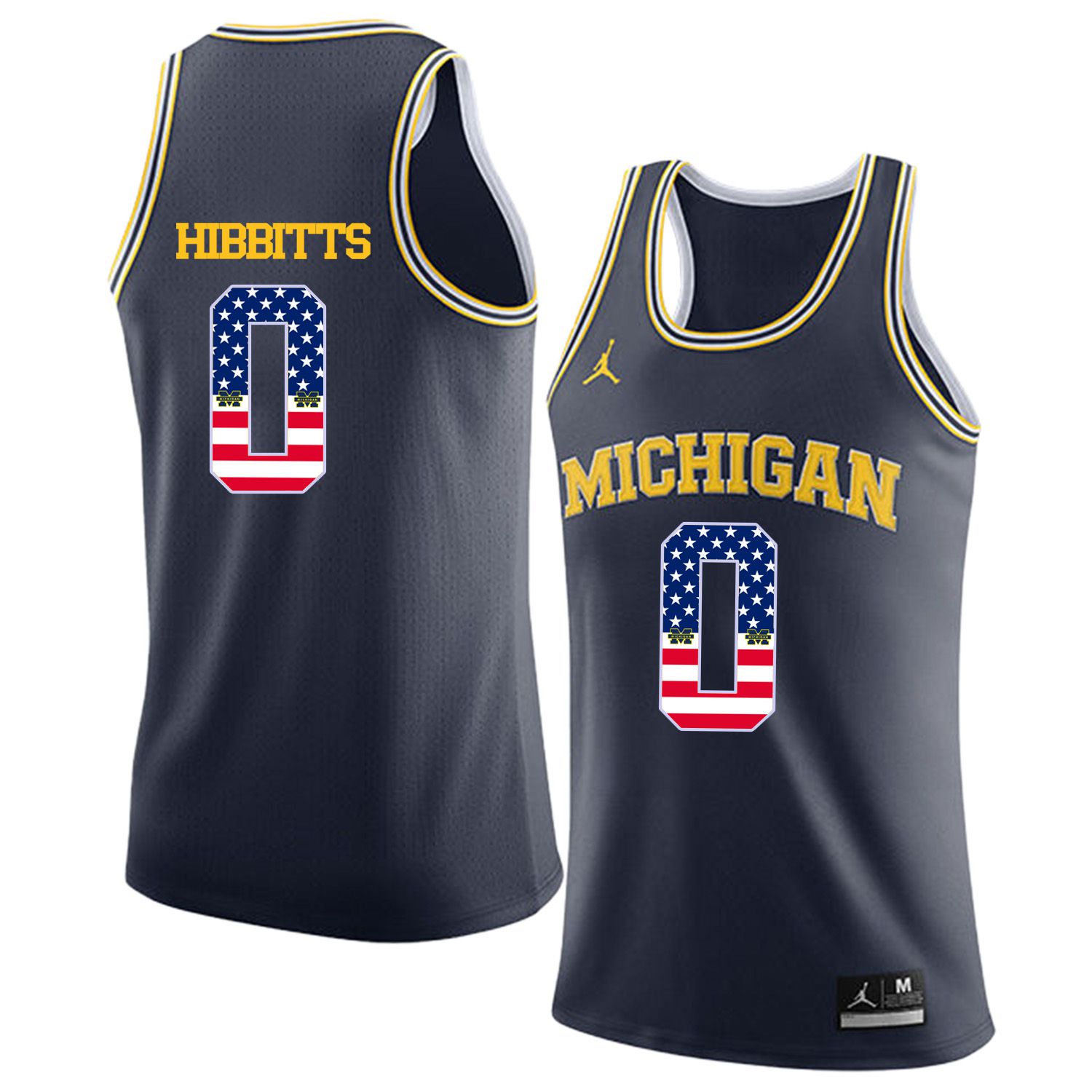 Men Jordan University of Michigan Basketball Navy #0 Hibbitts Flag Customized NCAA Jerseys